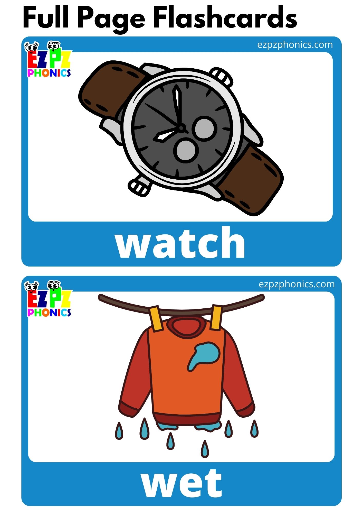 W Beginning Sounds Full Page Flashcards with Words Phonics Alphabet Letter Sounds Flashcards Free PDF Download or View Online for Homeschool Parents and Teachers